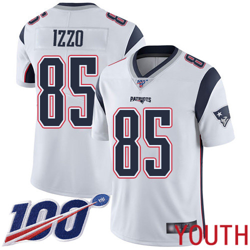 New England Patriots Football 85 Vapor Untouchable 100th Season Limited White Youth Ryan Izzo Road NFL Jersey